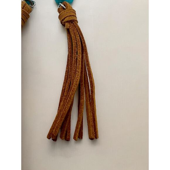 Faux Turquoise & Suede Leather Dangle Earrings Southwestern Boho Chic Cowgirl - Picture 3 of 5
